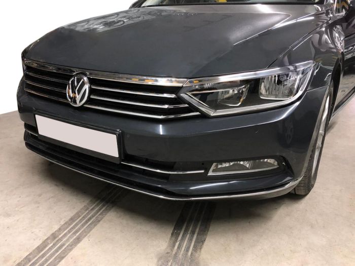 Накладка на фары и полоска (3 шт, нерж) Carmos - Турецкая сталь для Volkswagen Passat B8 2015-2024 гг