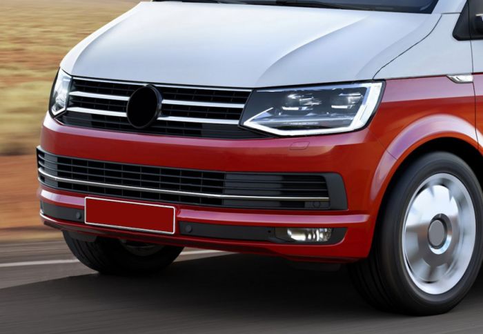 Накладки на решетку бампера2015-2019 (3 шт, нерж) для Volkswagen T6 2015-2024, 2019-2024 гг