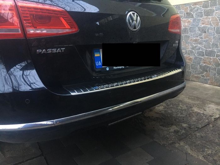 Накладка на задний бампер OmsaLine Глянец (SW, нерж) для Volkswagen Passat B7 2012-2015 гг