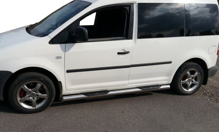 Боковые трубы BB002 (2 шт, нерж) 70 мм, Стандартная база для Volkswagen Caddy 2015-2020 гг