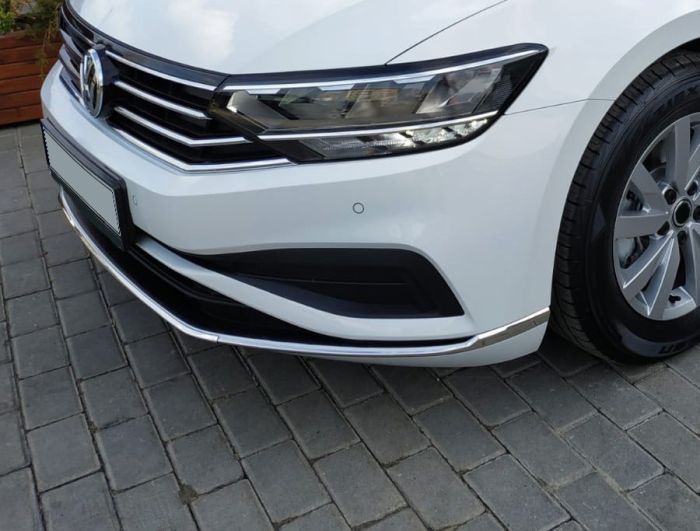 Накладки на передний бампер (2019-2024, 3 шт, нерж) OmsaLine - Итальянская нержавейка для Volkswagen Passat B8