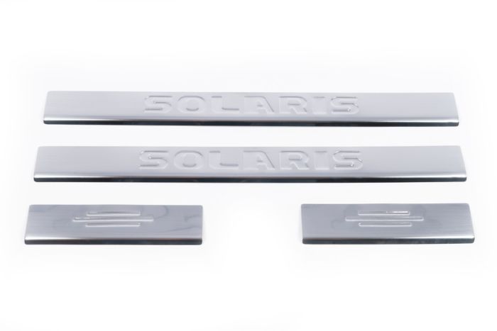 Накладки на пороги Carmos Solaris V4 (4 шт, нерж) для Hyundai Accent Solaris 2011-2017 гг