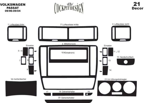 Накладки на панель 1996-2004 Карбон для Volkswagen Passat B5