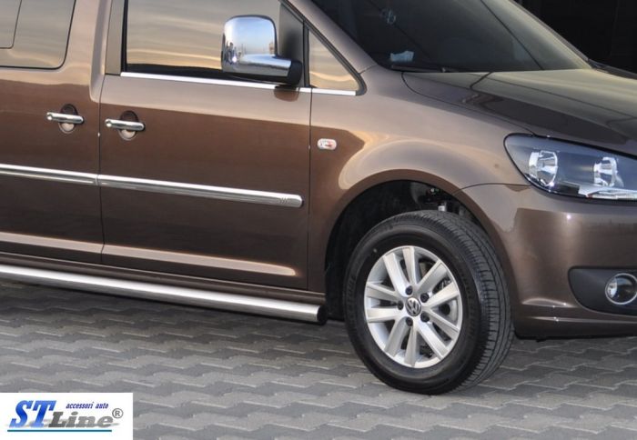 Боковые трубы BB001 (2 шт, нерж) d60, Стандартная база для Volkswagen Caddy 2010-2015 гг