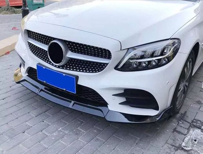 Передняя лип юбка V2 1234 Upgrade (черная, 2018-2021) для Mercedes C-сlass W205