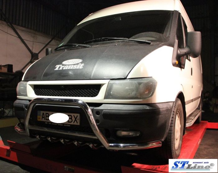 Кенгурятник с усами WT003-Plus (2000-2006, нерж.) для Ford Transit