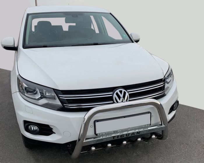 Кенгурятник WT003 (нерж) 60 мм, с надписью для Volkswagen Tiguan 2007-2016 гг