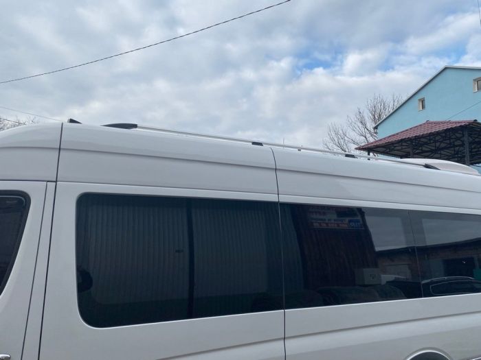 Рейлинги DD (2 шт, алюм) 265 см, Черный мат, чугунная ножка для Mercedes Sprinter 1995-2006 гг