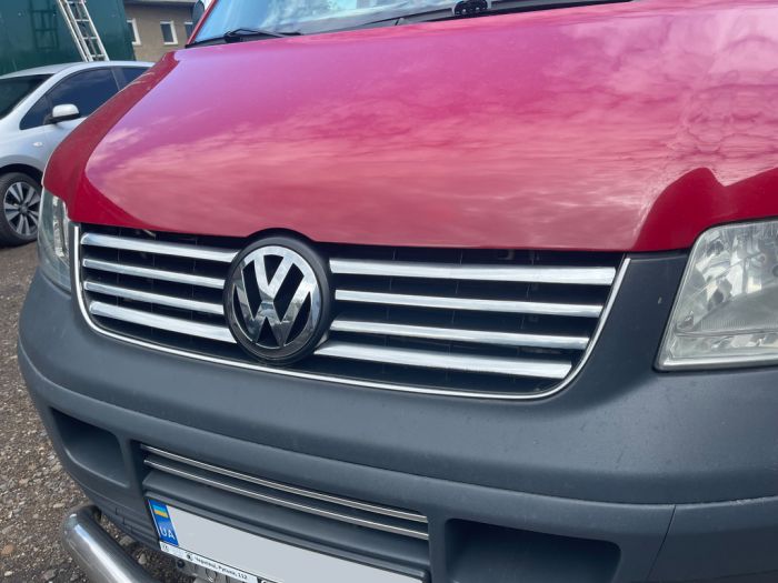 Накладки на решетку (8 полосок, нерж) Carmos - Турецкая сталь для Volkswagen T5 Transporter 2003-2010 гг