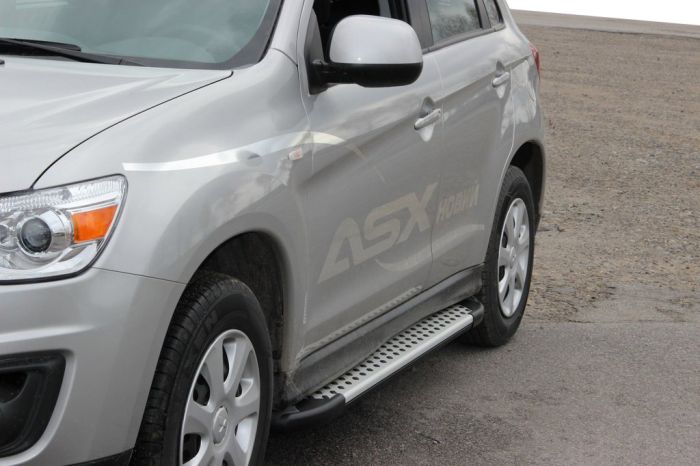 Боковые пороги Allmond Grey (2 шт, алюм.) для Mitsubishi ASX 2010-2023 гг