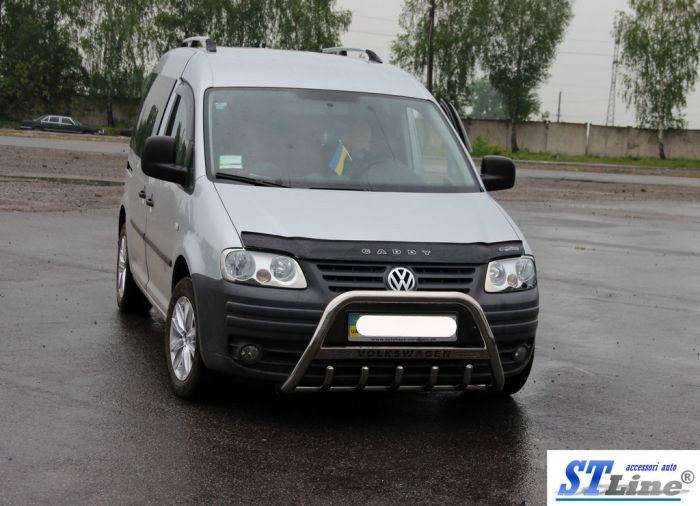 Кенгурятник WT003 (нерж) 60мм, с надписью для Volkswagen Caddy 2004-2010 гг