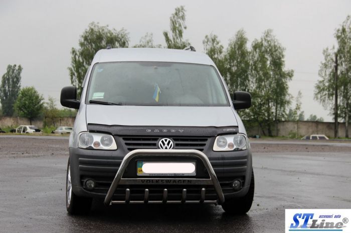 Кенгурятник WT003 (нерж) 60мм, с надписью для Volkswagen Caddy 2004-2010 гг