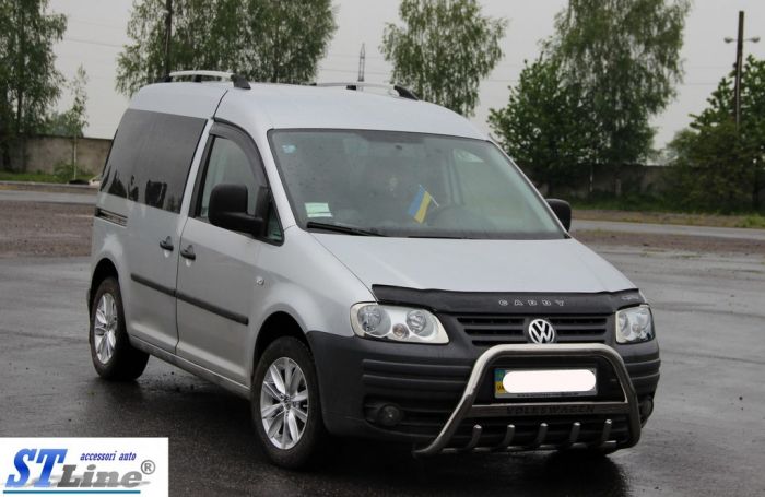 Кенгурятник WT003 (нерж) 60мм, с надписью для Volkswagen Caddy 2004-2010 гг