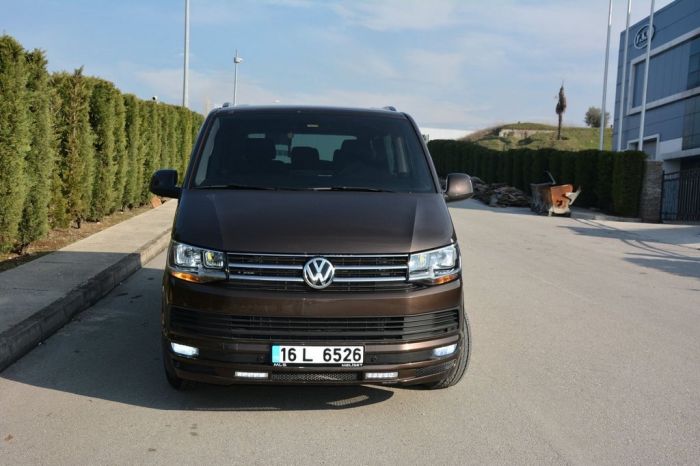 Накладка на передний бампер Sport 2-LED 2015-2018 (под покраску) для Volkswagen T6 2015-2024, 2019-2024 гг