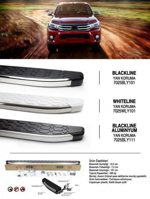 Боковые пороги Blackline (2 шт., алюминий) для Toyota Hilux 2015-2024 гг