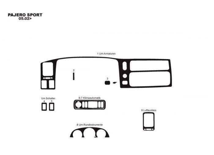 Накладки на панель (2002-2007) Карбон для Mitsubishi Pajero Sport