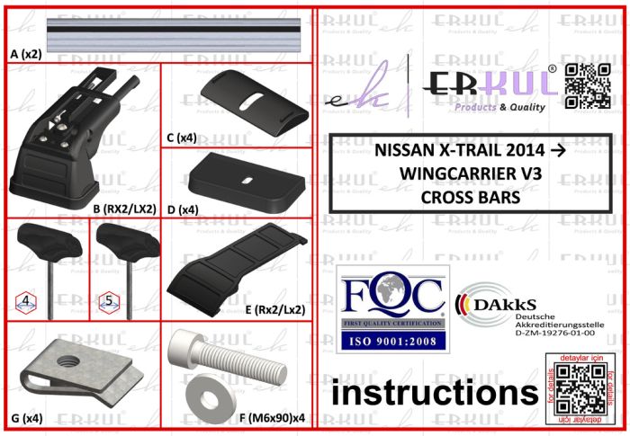 Поперечены в штатные места под ключ Wingbar V3 (2 шт) Серые для Nissan X-trail T32/Rogue 2014-2021 гг