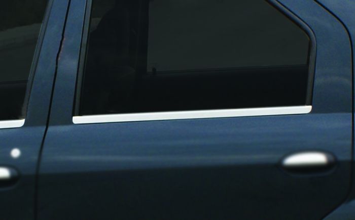 Окантовка окон (4 шт, нерж.) OmsaLine - Итальянская нержавейка для Renault Logan I 2005-2008 гг