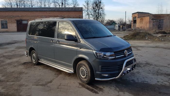 Кенгурятник с усами WT004-ST (нерж) для Volkswagen T6 2015-2024,