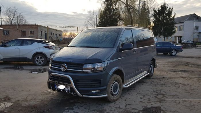 Кенгурятник с усами WT004-ST (нерж) для Volkswagen T6 2015-2024,