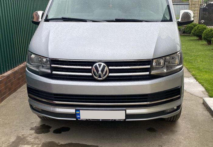 Накладки на решетку бампера2015-2019 (3 шт, нерж) для Volkswagen T6 2015-2024, 2019-2024 гг