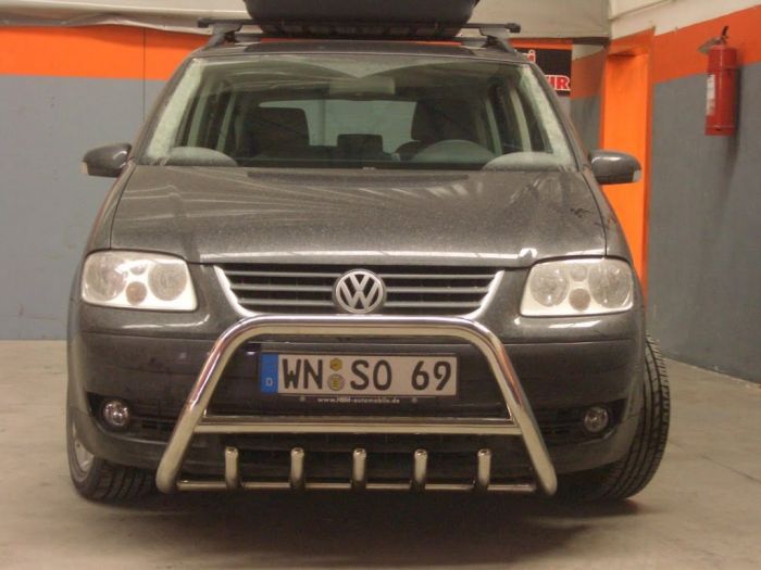 Кенгурятник WT003 (нерж) 60 мм, с надписью для Volkswagen Touran 2003-2010 гг