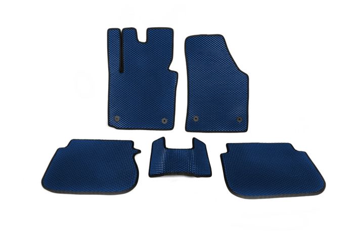 Коврики EVA (Синий) 5 шт, Передние и задние (для MAXI, 2 сдвижных двери) для Volkswagen Caddy 2010-2015 гг