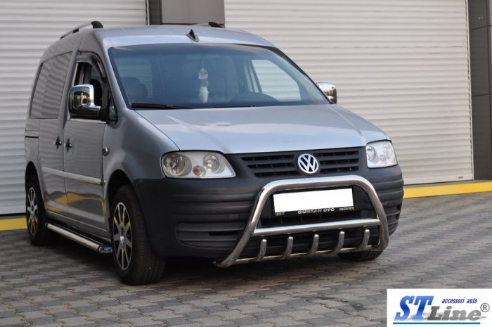 Кенгурятник WT003 (нерж) 60мм, с надписью для Volkswagen Caddy 2004-2010 гг